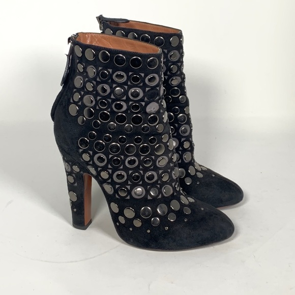 Alaia Black Suede Studded Ankle Boots